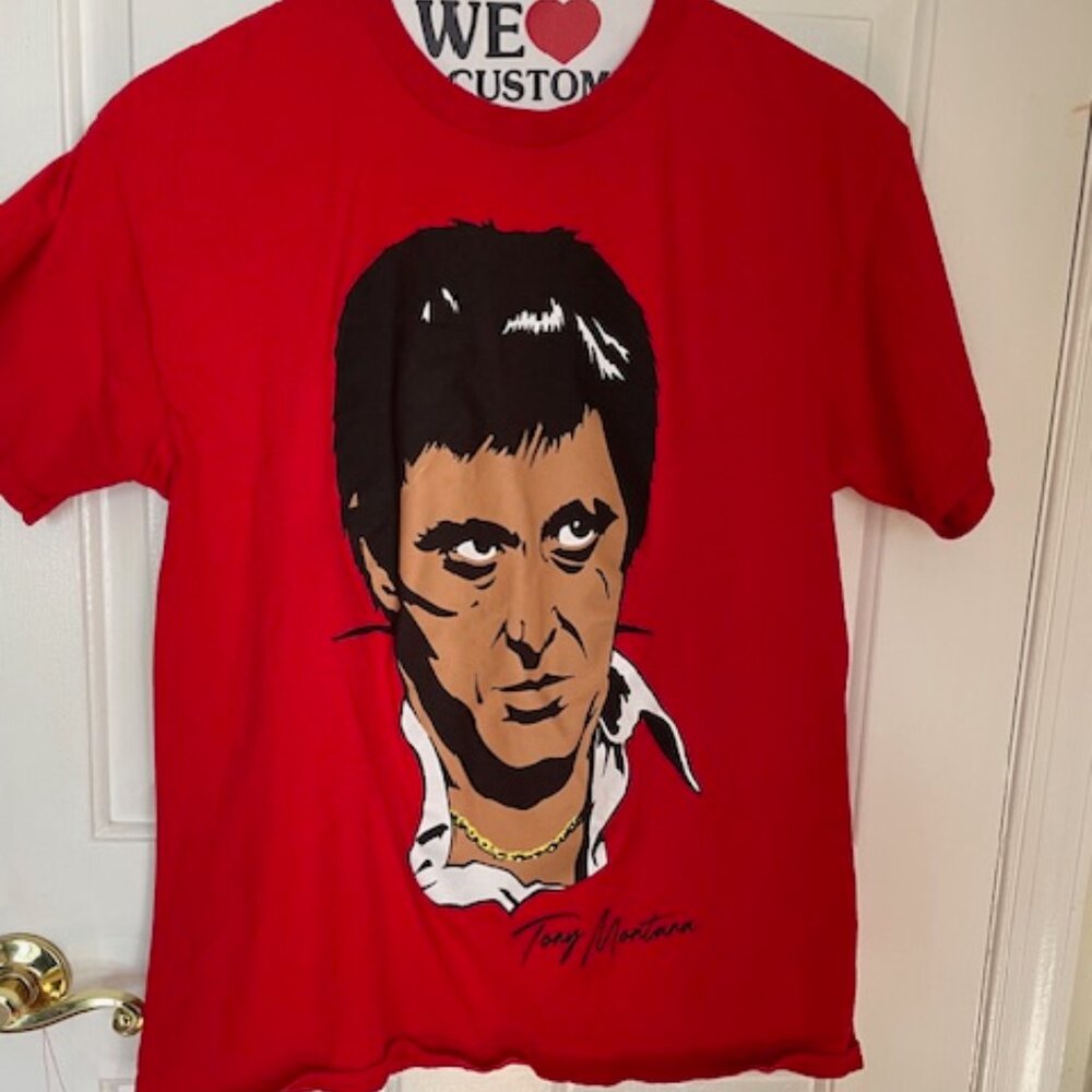 Tony Montana Scarface Graphic T-shirt, Red, Cotton, Large